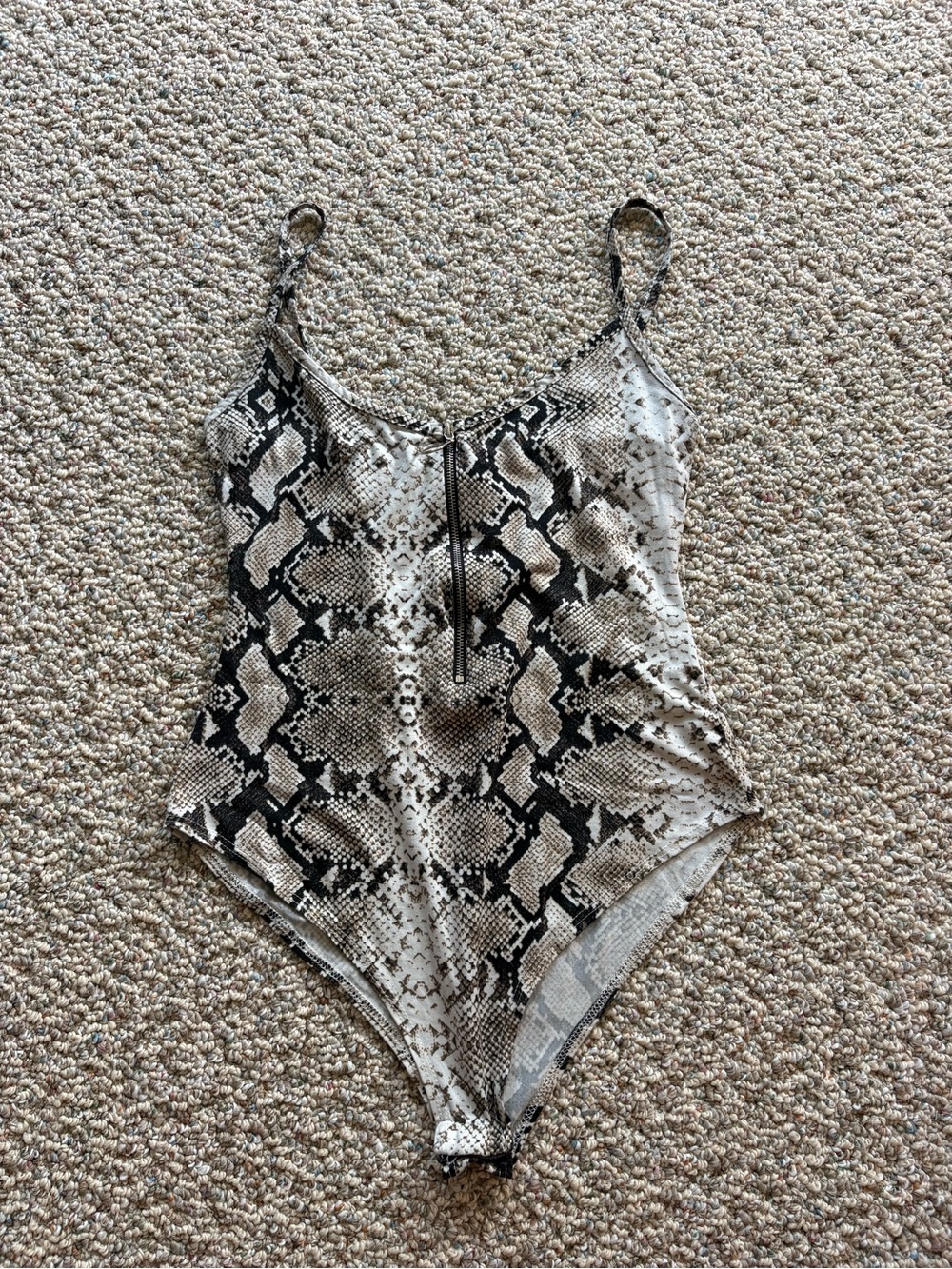 Snake Print Beige & Black One-Piece Bodysuit